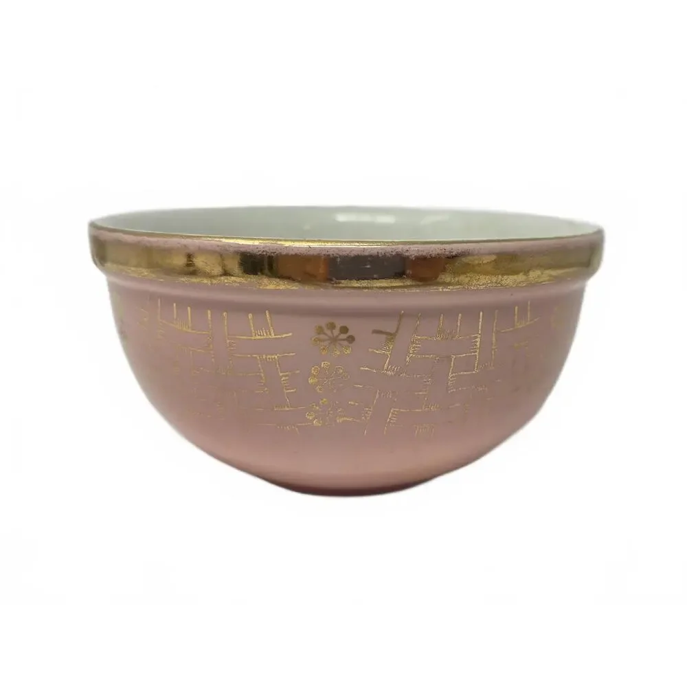 Vintage Hall Pink Gold Basket Weave Bowl 1376 MCM Pottery USA